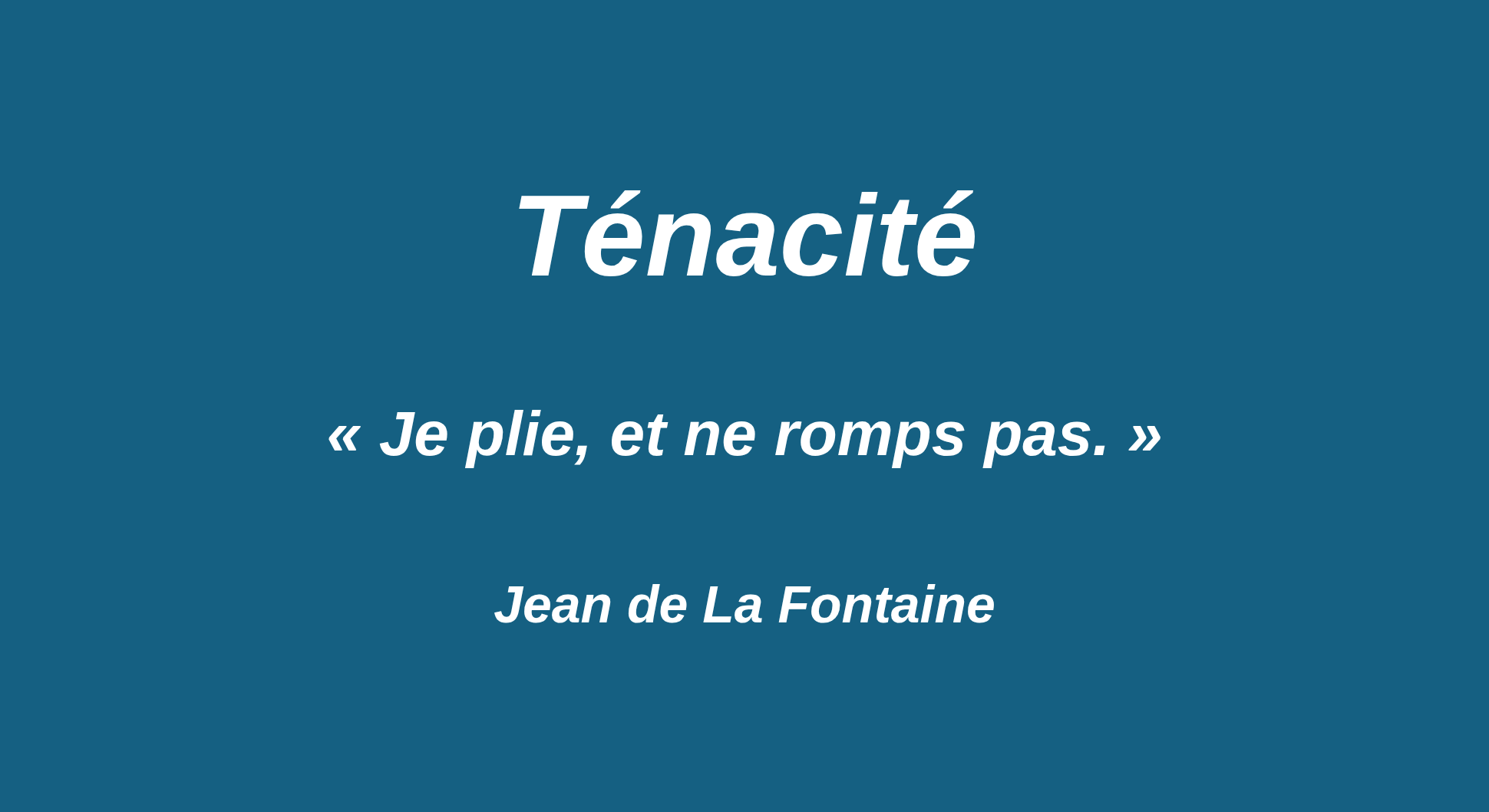 Affiche de l'article Ténacité — citation de Jean de La Fontaine : « Je plie, et ne romps pas. »